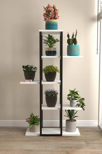 Bofigo 5 Raflı Çiçeklik Rafı Saksılık Standı Dekoratif Aksesuar Rafı Saksılık Papatya Beyaz - Resim 2