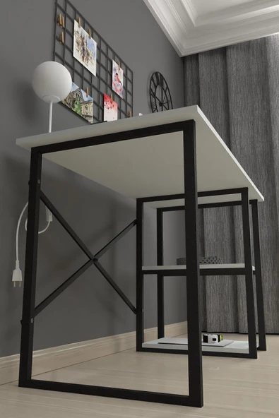 Bofigo 60x120 Cm 2 Raflı Çalışma Masası Bilgisayar Masası Ofis Ders Yemek Masası Beyaz - Resim 5