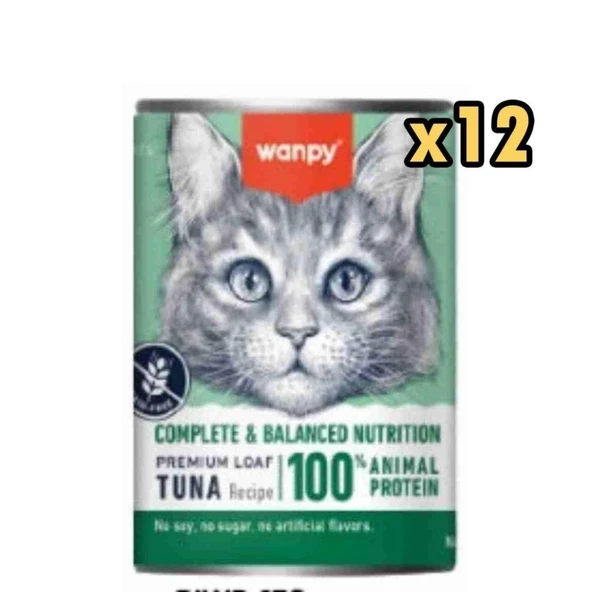 Wanpy Tahılsız %100 Gerçek Et Ton Balıklı Kedi Konservesi 375 gr x 12 Adet ürün görseli