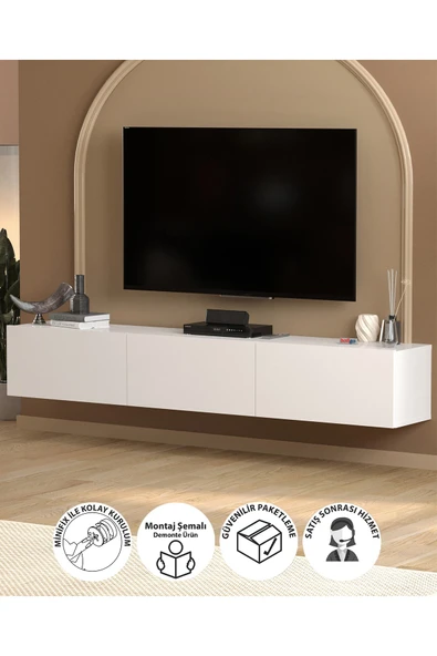 Bofigo TV Ünitesi TV Sehpası Düşer Kapaklı Tv Ünitesi Televizyon Sehpası 180 Cm Marvel Beyaz ürün görseli