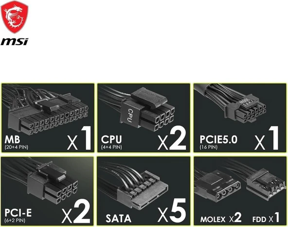 MSI MAG A750BN Gen5 750 W Power Supply Outlet - Resim 3