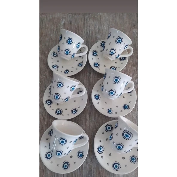 Jindar Life El Işlemesi Nazar Boncuklu 6 Kişilik Kahve Fincanı Takımı ürün görseli 1
