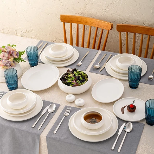 İstanbul Porselen Kınalıada 53 Parça 12 Kişilik Yuvarlak Yemek Takımı - Resim 4