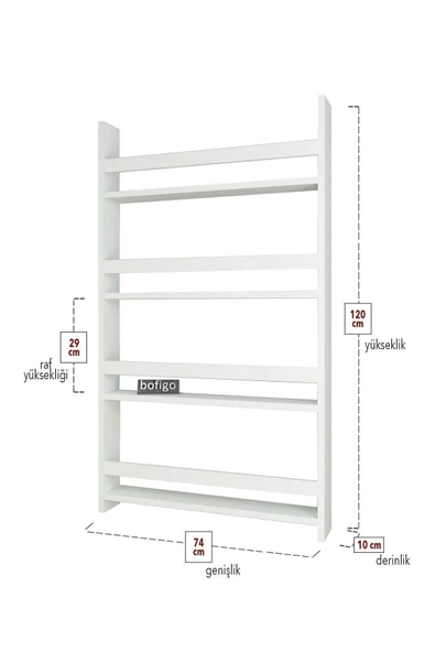 Bofigo 4 Raflı 120 X 74 Cm Montessori Kitaplık Eğitici Çocuk Kitaplığı Beyaz - Resim 4