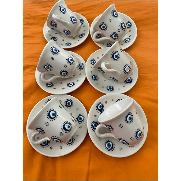 Jindar Life El Işlemesi Nazar Boncuklu 6 Kişilik Kahve Fincanı Takımı - Resim 2