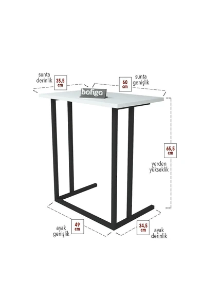 Bofigo Metal Ayaklı Laptop Sehpası Kahvaltı Masası Çalışma Sehpası Beyaz - Resim 5