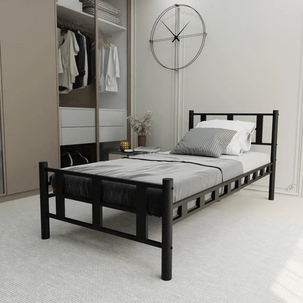 Lotus  Tek Kişilik Metal Karyola A Kalite, Ses Çıkarmaz ,Ölçülü Model Karyola Siyah 1637-b ürün görseli 1