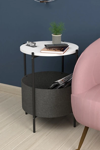 Bofigo Orta Sehpa Geniş Çantalı Sehpa Gazetelik Kitaplık Çiçeklik Beyaz - Resim 4