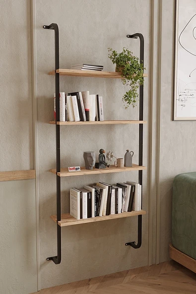 Bofigo 4 Raflı Duvara Monte Kitaplık Dekoratif Kitaplık Çam - Resim 2