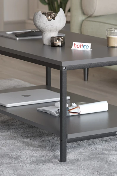 Bofigo Orta Sehpa Yan Sehpa Dekoratif Sehpa Metal Sehpa Athena Antrasit - Resim 3