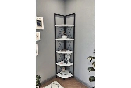 Bofigo 5 Raflı Metal Köşe Kitaplık Rafı Dekoratif Aksesuar Rafı Beyaz ürün görseli