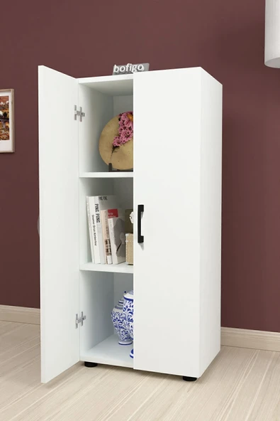 Bofigo 3 Raflı 2 Kapaklı Klasörlük Dolabı Mutfak Dolabı Banyo Dolabı Çok Amaçlı Dolap Fulya Beyaz - Resim 5