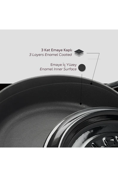 Lava Döküm Çok Amaçlı Yayvan Tencere. Trendy Serisi Çap(Ø)28cm. - Resim 2
