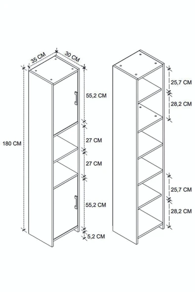 Bofigo 2 Kapaklı 6 Bölmeli Çok Amaçlı Dolap Alya Çok Amaçlı Mutfak Dolabı Banyo Dolabı Beyaz - Resim 4