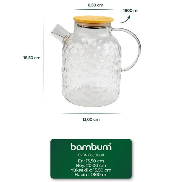Bambum Juliet Bambu Kapaklı Cam Demlik 1800ml - Resim 4