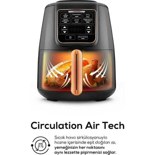Karaca Air Pro Cook XL 2 in 1 Konuşan Airfryer Black Copper 4 Kişilik - Resim 4