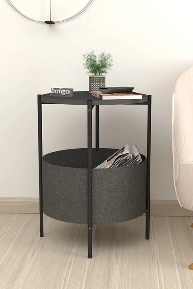 Bofigo Orta Sehpa Geniş Çantalı Sehpa Gazetelik Kitaplık Çiçeklik Antrasit - Resim 3