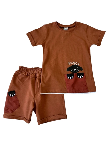BowBow Köpekli Tarçın Erkek Çocuk Şortlu Takım ürün görseli