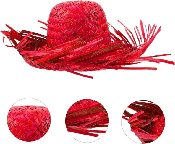 Tropikal Parti Kırmızı Hasır Hawaii Şapkası 13x36 cm - Resim 2