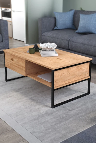 Bofigo Orta Sehpa Yan Sehpa Dekoratif Sehpa Metal Sehpa Zeus Çam - Resim 3