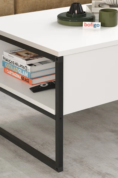 Bofigo Orta Sehpa Yan Sehpa Dekoratif Sehpa Metal Sehpa Zeus Beyaz - Resim 4