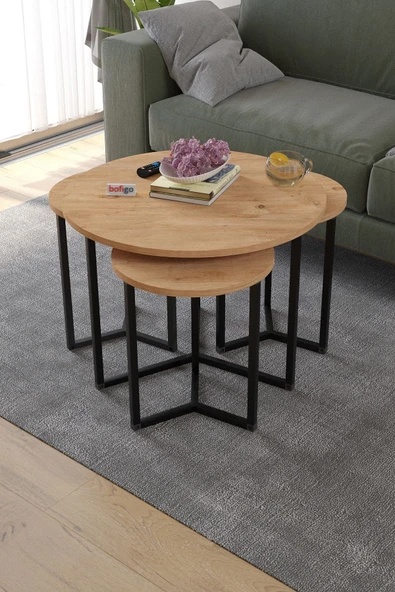 Bofigo 4lü Orta Sehpa Yan Sehpa Dekoratif Sehpa Metal Sehpa Yonca Çam - Resim 4