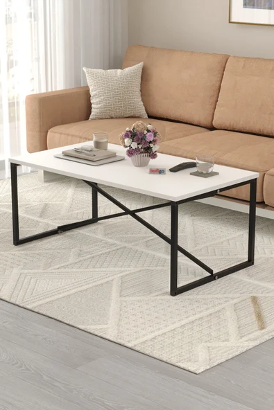 Bofigo Orta Sehpa Yan Sehpa Dekoratif Sehpa Metal Sehpa Hermes Beyaz - Resim 5