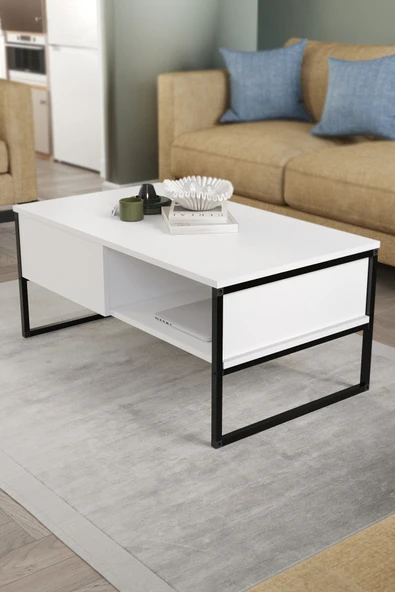 Bofigo Orta Sehpa Yan Sehpa Dekoratif Sehpa Metal Sehpa Zeus Beyaz - Resim 3