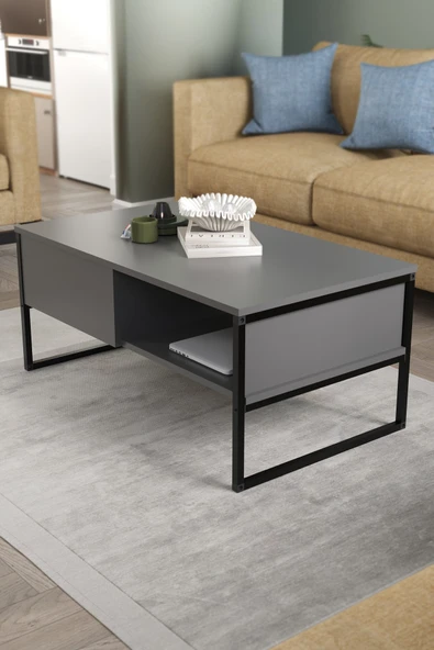 Bofigo Orta Sehpa Yan Sehpa Dekoratif Sehpa Metal Sehpa Zeus Antrasit - Resim 3