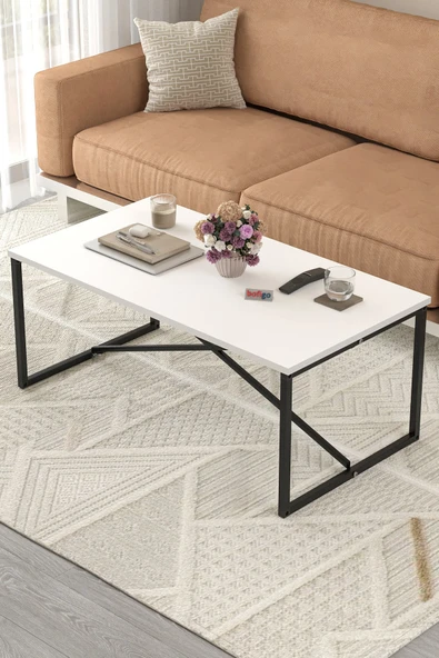 Bofigo Orta Sehpa Yan Sehpa Dekoratif Sehpa Metal Sehpa Hermes Beyaz - Resim 3