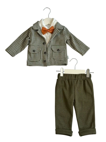 Ekose Ceketli Erkek Bebek 3'lü Papyonlu Takım Set ürün görseli