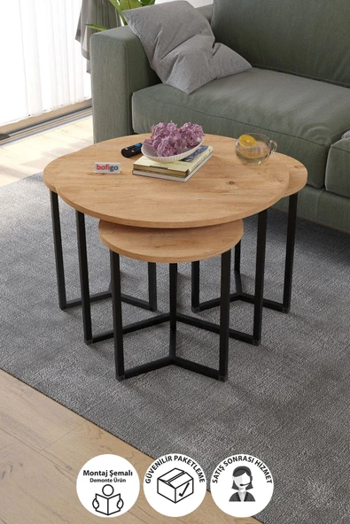 Bofigo 4lü Orta Sehpa Yan Sehpa Dekoratif Sehpa Metal Sehpa Yonca Çam ürün görseli