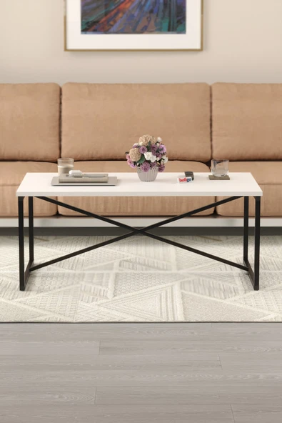 Bofigo Orta Sehpa Yan Sehpa Dekoratif Sehpa Metal Sehpa Hermes Beyaz - Resim 2