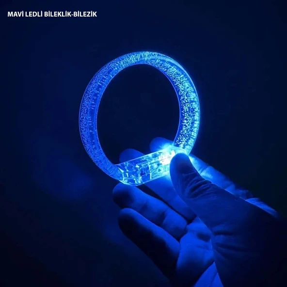 Mavi Led Işıklı Baskı Yapılabilen Pilli Bileklik Bilezik 1,5 cm Genişlik - Resim 2