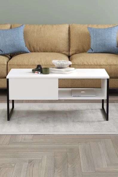 Bofigo Orta Sehpa Yan Sehpa Dekoratif Sehpa Metal Sehpa Zeus Beyaz - Resim 2