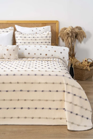 Harmony Krem Çift Kişilik Yatak Örtüsü Seti - 4 Parça Çeyiz Seti - Resim 2