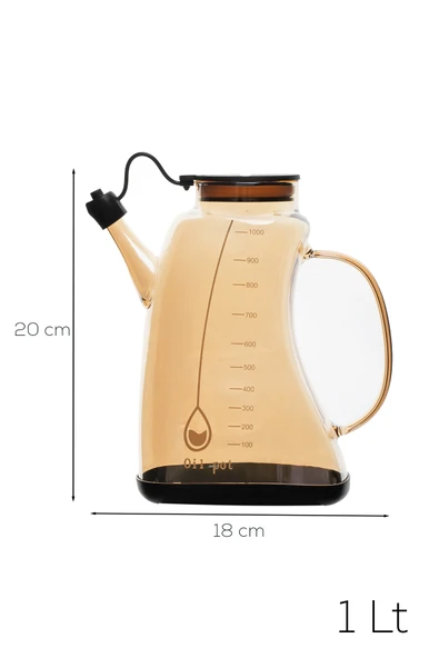 Porsima 3855-1 Şeffaf Borosilikat Cam Zeytinyağ Şişesi - Yağlık ve Sirkelik Siyah 1lt - Resim 4