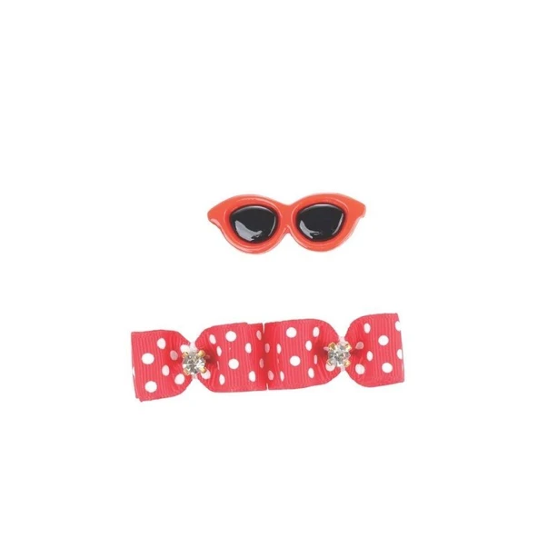 M-Pets Glam Gözlük ve Fiyonklu Kedi ve Köpekler İçin Aksesuar Toka Kırmızı - Resim 2