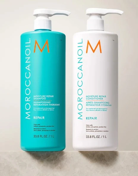 Moroccanoil Repair Şampoo 1000ml & Repair Moisture Repair Saç Kremi 1000ml ürün görseli