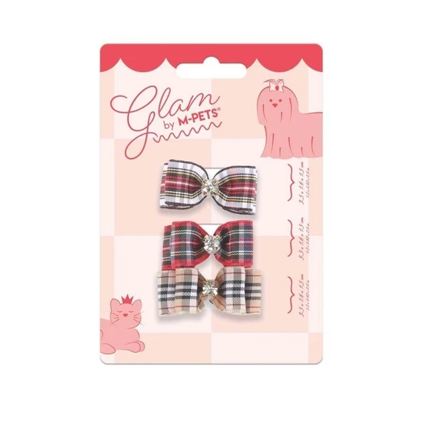 M-Pets Glam Kareli Fiyonklu Kedi ve Köpekler İçin Aksesuar Toka Kırmızı ürün görseli
