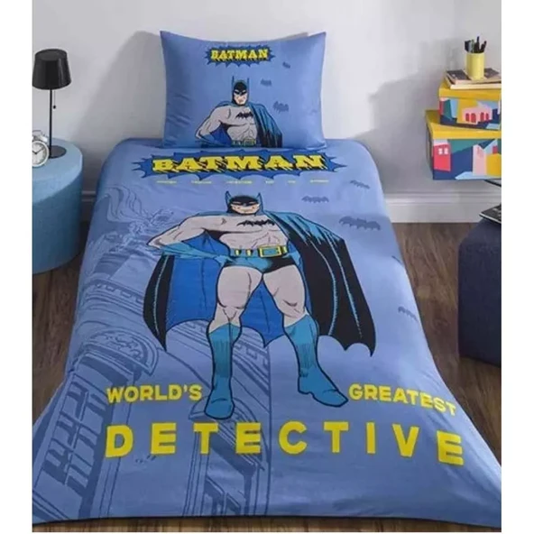 Özdilek Lisanslı Fitted Çarşaflı Tek Kişilik Çocuk Nevresim Takımı-Batman Detective Mavi - Resim 2