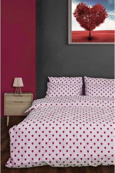 Kırmızı Kalpli Nevresim Seti Çift Kişilik - Resim 2