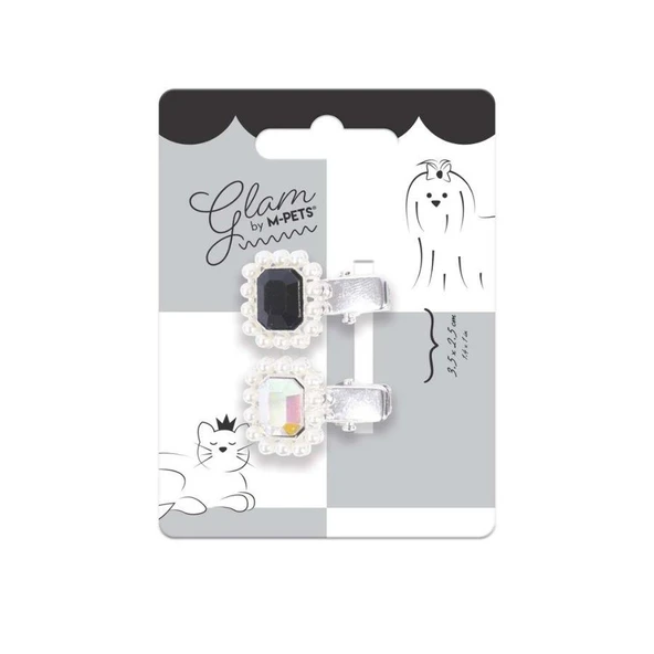 M-Pets Glam Taşlı İncili Kedi ve Köpekler İçin Aksesuar Toka Siyah Gri ürün görseli