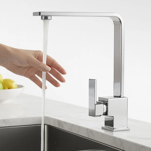 Mutfak Evye Bataryası Krom 360 Derece Döner Başlıklı Dayanıklı Su Tasarruflu Lavabo Musluğu - Resim 6