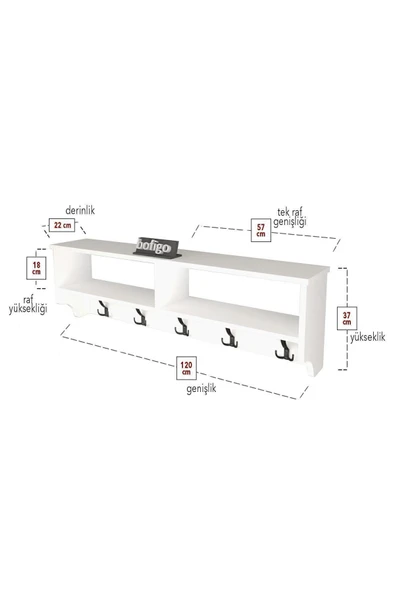 Bofigo Portmanto Duvar Askılığı Elbise Askılığı Raflı Duvar Askılığı Beyaz 120 Cm - Resim 8