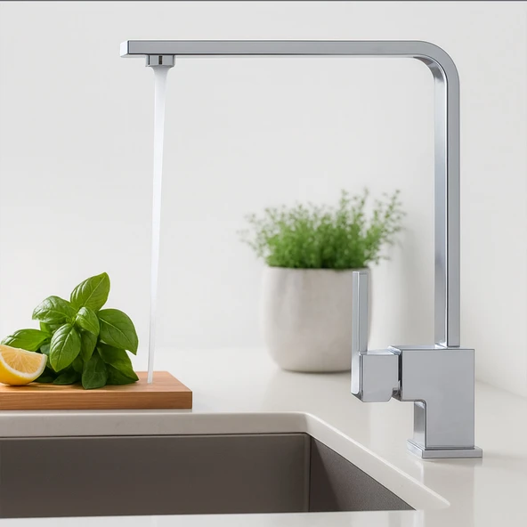 Mutfak Evye Bataryası Krom 360 Derece Döner Başlıklı Dayanıklı Su Tasarruflu Lavabo Musluğu - Resim 2