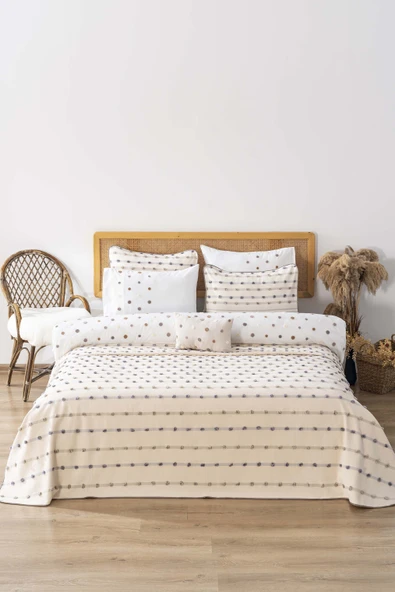 Harmony Krem Çift Kişilik Yatak Örtüsü Seti - 4 Parça Çeyiz Seti - Resim 3