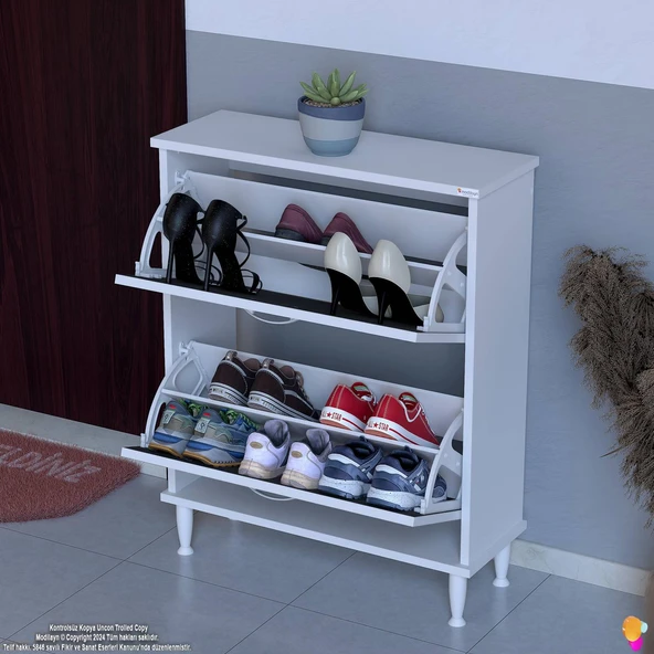Modilayn UMAY Kapı Önü 72 x 90 x 25,5 cm’ lik 2 Düşer Kapak 4 Göz Bölmeli Ayakkabılık - Resim 8