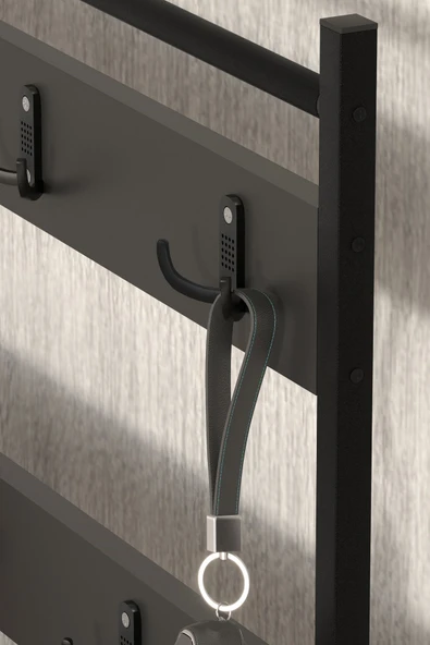 Bofigo 3 Raflı Metal Portmanto Elbise Askılığı Vestiyer Ayakkabılık Samanyolu Antrasit - Resim 3