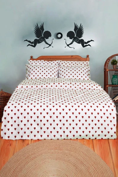 Kırmızı Kalpli Nevresim Seti Çift Kişilik - Resim 3